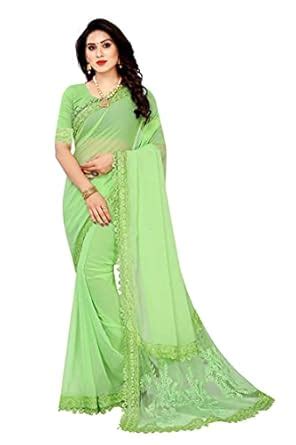 Buy JULEE Women's Georgette Embroidered Saree BOX PALLU PISTA at Amazon.in