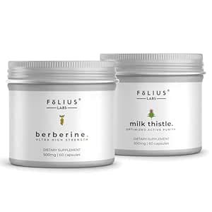 FOLIUS LABS Clean Label Berberine HCl 97% + Milk Thistle Extract Combo ...