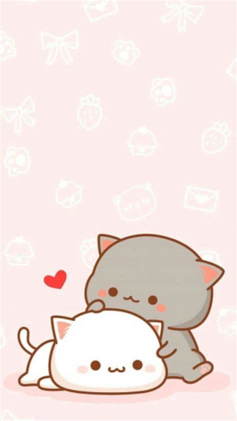 Download Cute Kawaii Cat Cuddle Wallpaper | Wallpapers.com