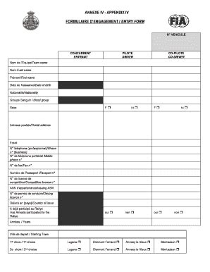 Fillable Online ANNEXE IV APPENDIX IV FORMULAIRE DENGAGEMENT / ENTRY ...