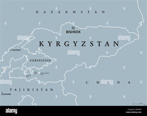 Kyrgyzstan political map with capital Bishkek and borders. Kyrgyz ...
