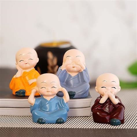 Buy eCraftIndia Resin Set of 4 Little Monk Buddha Statue Think No Evil ...