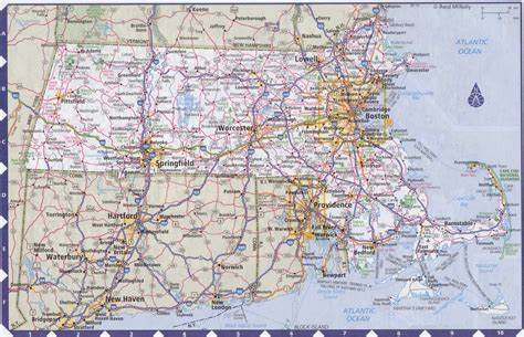 Map of Massachusetts state with highways, roads, cities, counties ...