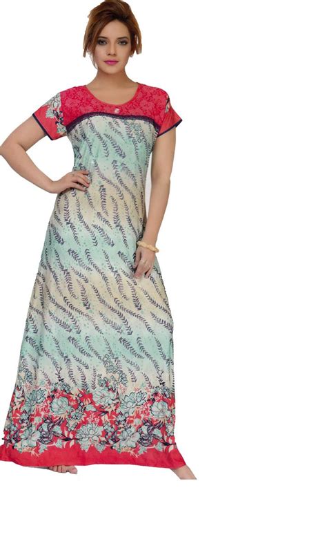 Buy COTTON LYCRA STRETCHABLE NIGHTY With floral print and lace design ...