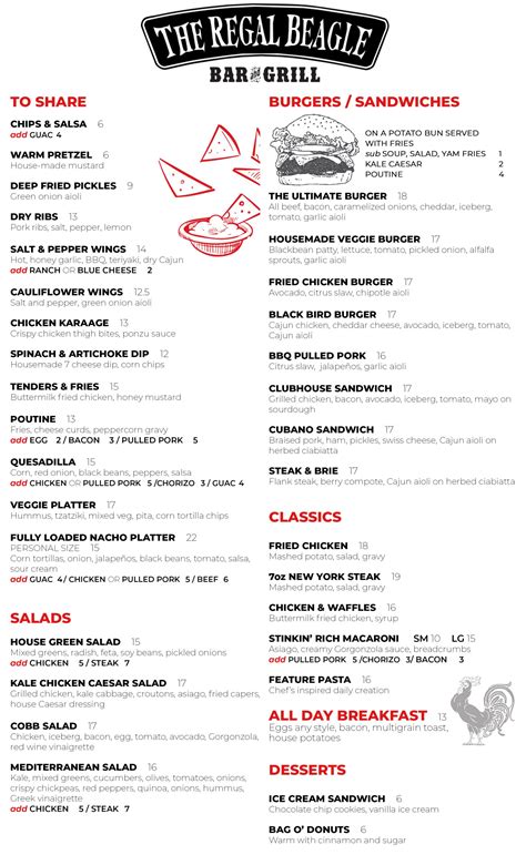 Food Menu 2021 – The Regal Beagle Bar & Grill
