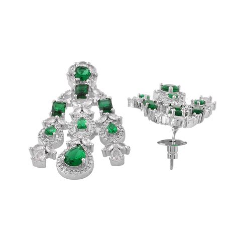 Sparkling Elegance Green and White CZ Cutwork Jewellery Set – VOYLLA