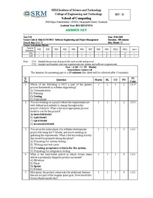 SET C - 21CSC303J Software Engineering & Project Management Answer Key ...