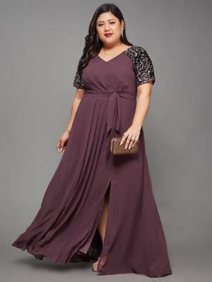 Buy Miss Chase A+ Curve Collection Plus Size Relaxed-Fit Georgette Maxi ...