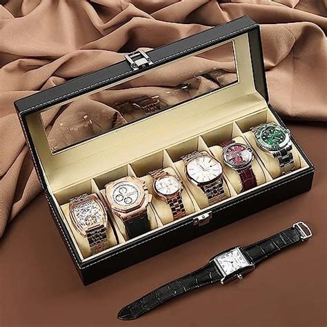 wolpin Watch Box for Men & Women 6 Slot PU Leather Watch Box Organiser ...