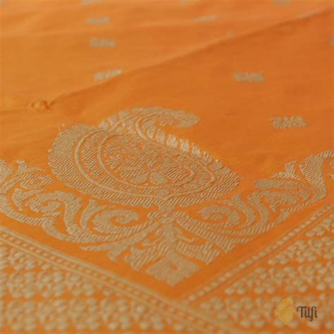 Orange-Yellow Pure Katan Silk Banarasi Handloom Saree - Tilfi