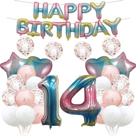 GLZLMM 14th Birthday Balloon 14th Birthday Decorations Rainbow 14 ...