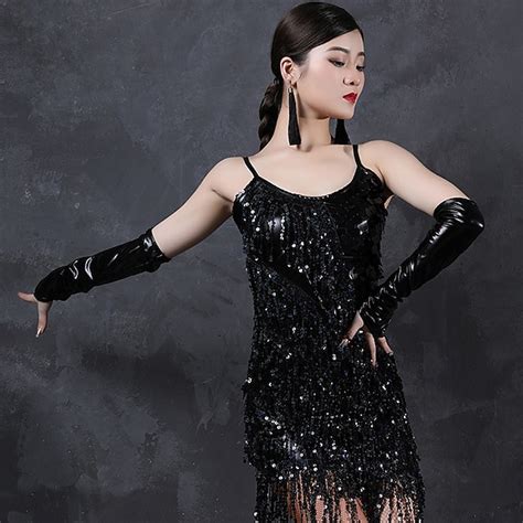 Latin tánc Egzotikus táncruházat Ruha Csillogás Rojt Ráncolt Női ...