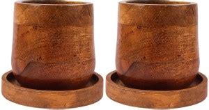 Lasaki Oliver Wooden Flower Planters Pots With Plate For Home / Balcony ...
