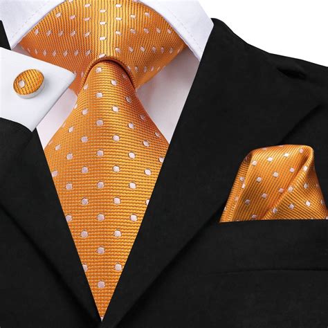 Ties2you Orange Tie White Polka Dot Silk Mens Suit Dress Necktie Set ...