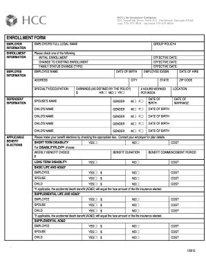 Fillable Online Enrollment form - Hcc Fax Email Print - pdfFiller