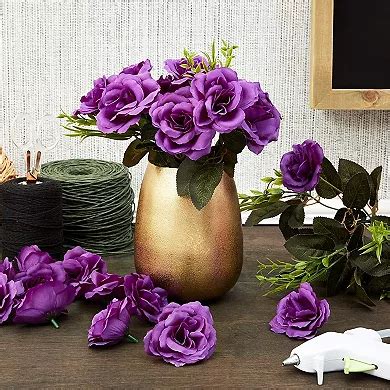 50 Pack Purple Roses Artificial Flowers Bulk, 3" Stemless Fake Silk Roses