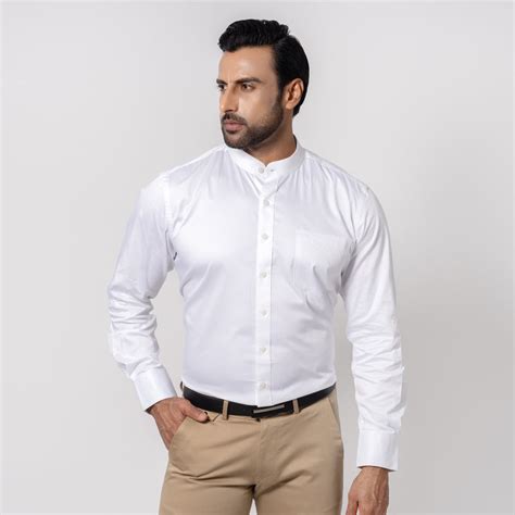 Pure White Satin Mandarin Collar Cotton Shirt – Thestiffcollar.com
