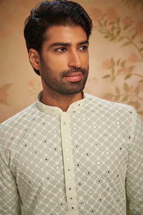 Light Blue Chikankari Kurta with Mirror work – Ethnic India