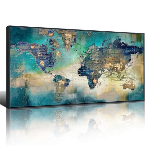 Amazon.com: Pogusmavi world map wall art canvas wall art for office ...