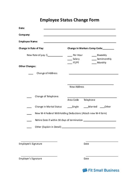 Employee Status Change Form - Blank Fillable Template | Fill Out, Print ...