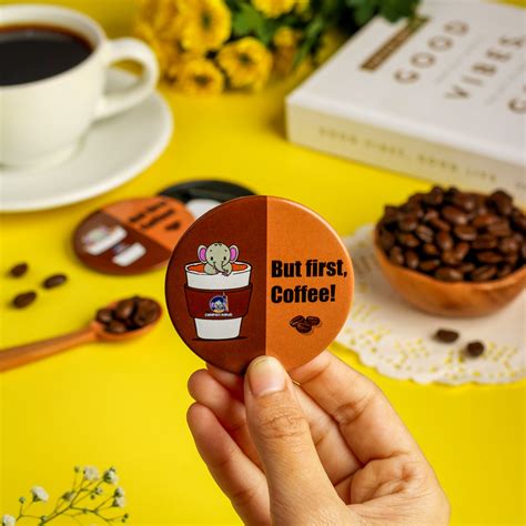 But First Coffee Badge + Magnet (feat. Baby Elephant) – Miss Compass Hands
