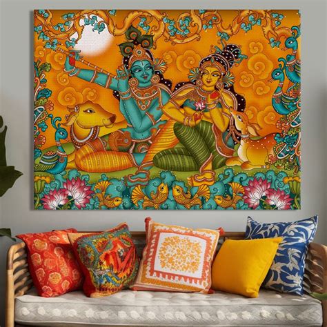 Kerala Mural Indian Traditional Canvas Painting with Large Framed ...