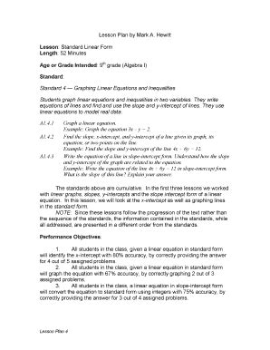 Lesson Plan By Mark A. Hewitt Lesson: Standard Linear Form ... - Fill ...