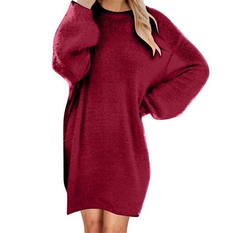 Lndajk Women Sweater Dresses Mid- Length Fall Sweaters Dresses Fuzzy ...