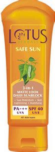 LOTUS Sunscreen - SPF 40 PA+++ Safe Sun 3 In 1 Matte Look Daily ...