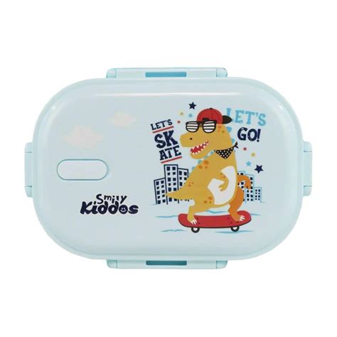Smily kiddos Stainless Steel Skater Dino Theme Lunch Box - Light blue ...