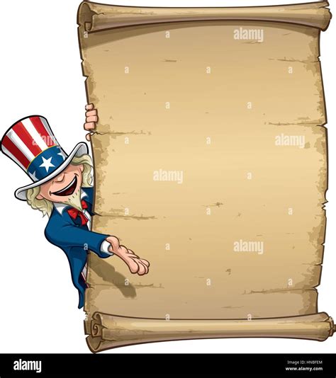 Vector Cartoon Illustration of Uncle Sam presenting a declaration-like papyrus Stock Vector ...