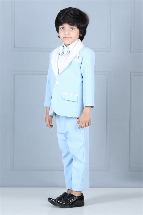Buy Blue Crepe, Satin, Cotton Ice Shawl Lapel Tuxedo Set For Boys by ...