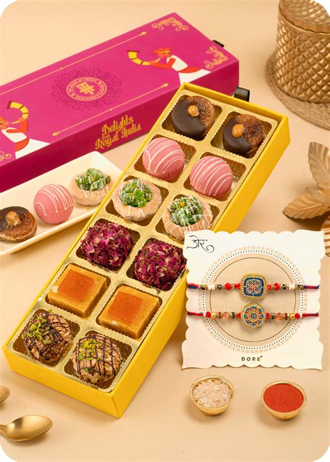 Pack of 12 Assorted Sweets with Rakhi Set of 2 – RawFruit®