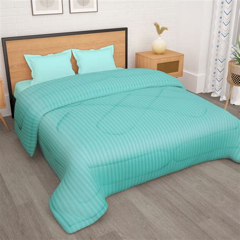 180 GSM Cyan Blue Stripes Microfiber Fusion Reversible Double / Single ...