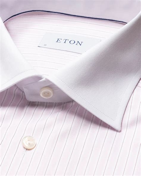 Pink Striped White Collar Signature Twill Shirt - Eton