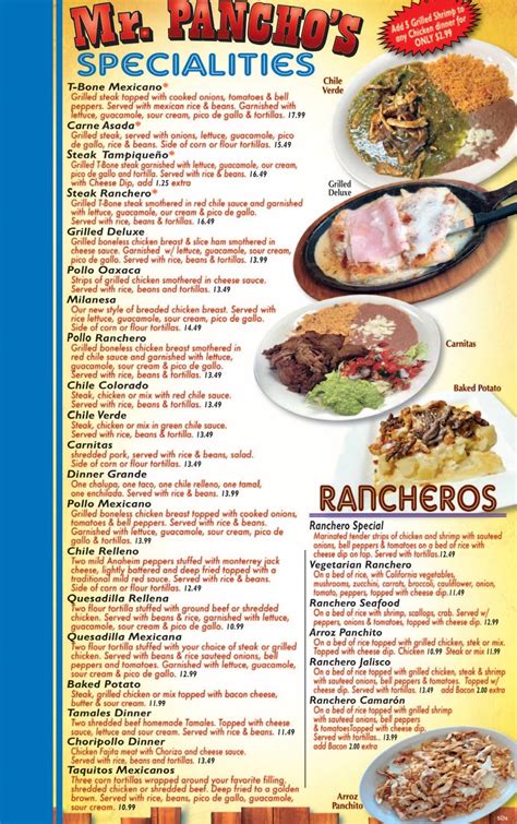 Menu at Mr.Panchos Mexican Food restaurant, Stuttgart, 203 W 22nd St