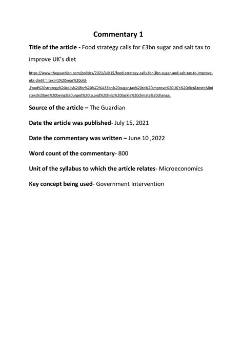 Economics IA essay - Commentary 1 Title of the article - Food strategy ...