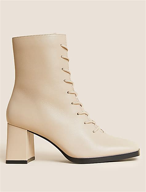 Buy Leather Lace Up Block Heel Ankle Boots at Marks & Spencer