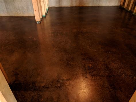 Dark Walnut Concrete Stained Basement | Keystone Concrete Foundations