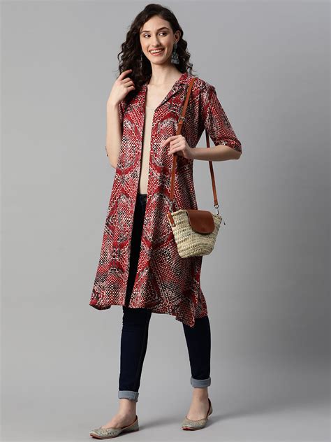 Indibelle Rayon Abstract Print Shrug (Maroon) – indibelle