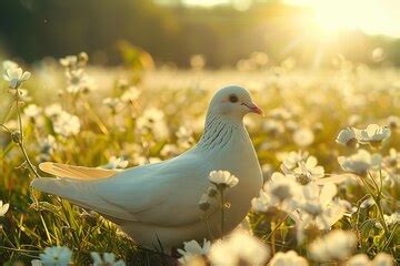 White dove in a field of flowers | Premium AI-generated image