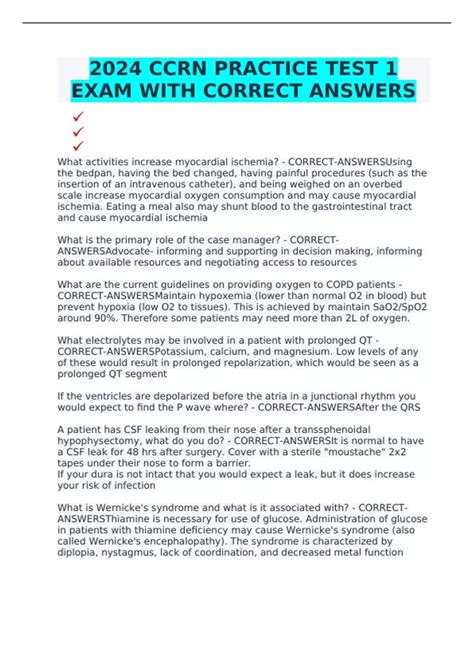 2024 CCRN PRACTICE TEST 1 EXAM WITH CORRECT ANSWERS - CCRN - Stuvia US