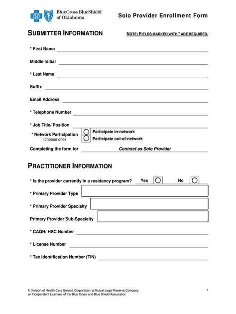 OK BCBS Solo Provider Enrollment Form - Blank Fillable Template | Fill ...