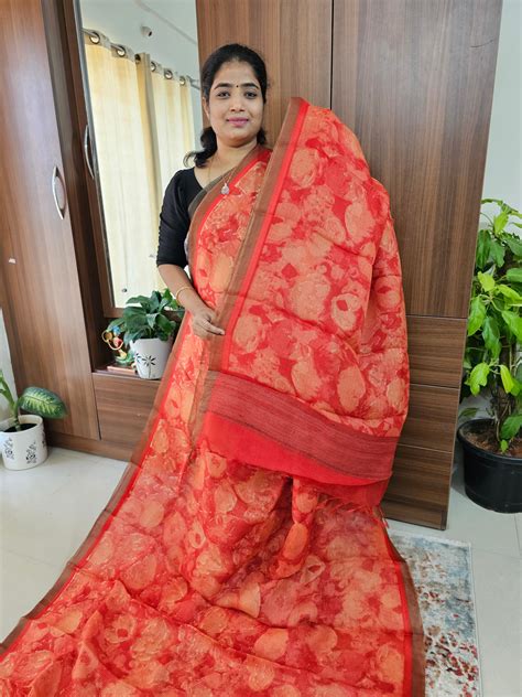 Handwoven Kota Tussar Saree with Zari Border - Orange – Looms Legacy