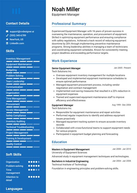 9 Equipment Manager Resume Examples for 2025: Effective CV Writing Tips ...