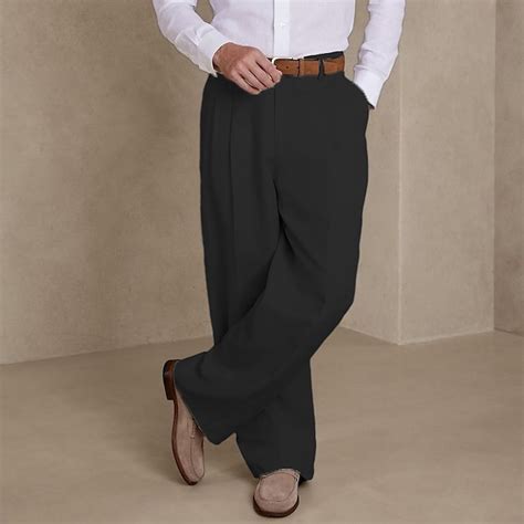Men's Dress Pants Linen Pants Summer Pants Pleated Pants Front Pocket ...