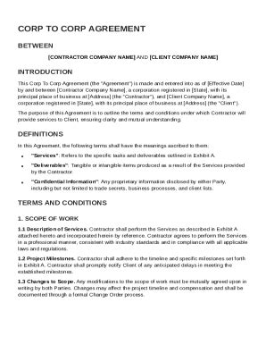 Corp To Corp Contract Template - Fill and Sign Printable Template Online