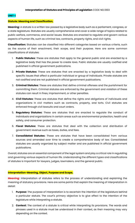 Interpretation of Statutes - UNIT-I Statute: Meaning and Classification ...
