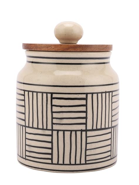 miah decor Ceramic Jars For Kitchen Storage with Wooden Lid Tea Coffee ...