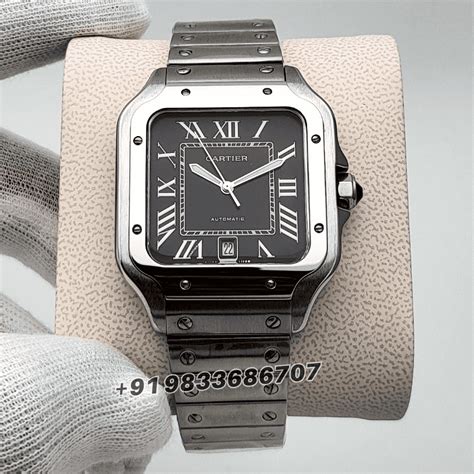Cartier Watches First Copy Santos Steel Black Dial